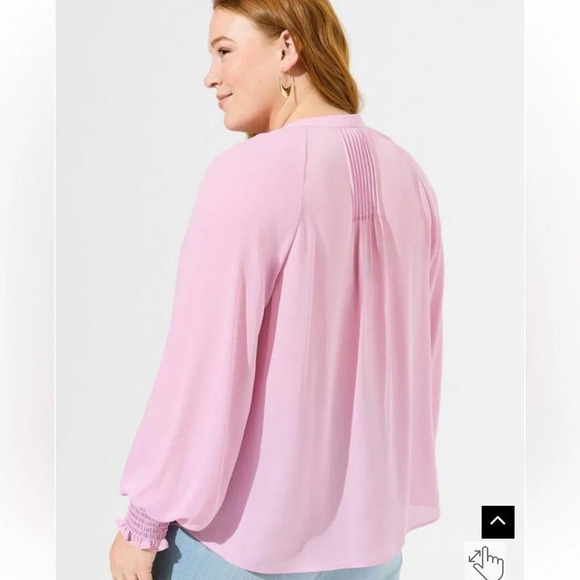 TORRID NWT Georgette smocked blouson sleeve blouse in mauve mist 23” p2p sz 12 - Picture 12 of 12